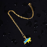 Enamel Drop Ukraine Map Flag Pendant Necklace For Women