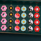 Enamel Yin Yang Tai Chi Charms Flower Pendants DIY Jewelry Making Kit