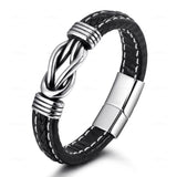 Ethnic Style Stainless Steel Bracelet with Leather