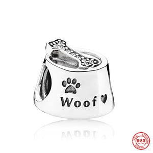 Europe Safety Chain Charm Dog Bone Paw Print Beads 925 Silver