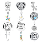 Europe Safety Chain Charm Dog Bone Paw Print Beads 925 Silver