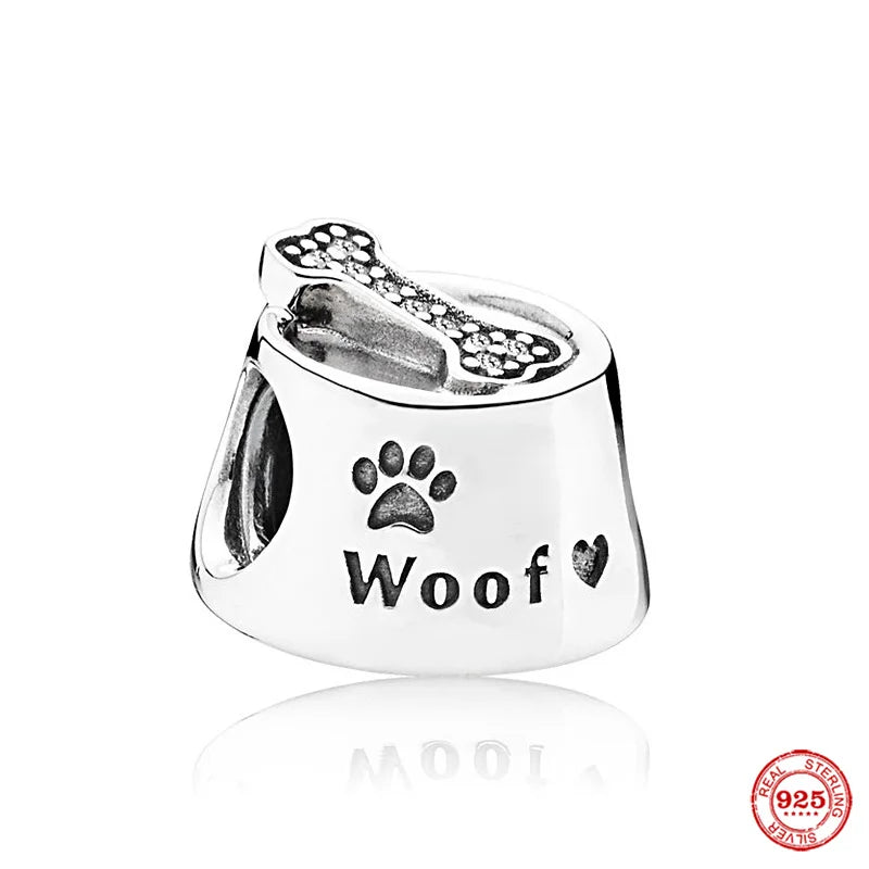 Europe Safety Chain Charm Dog Bone Paw Print Beads 925 Silver