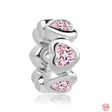 925 Sterling Silver Pink Ribbon Love Heart Cat Paw Bead Charm