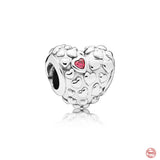925 Sterling Silver Pink Ribbon Love Heart Cat Paw Bead Charm