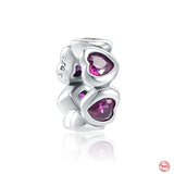 925 Sterling Silver Pink Ribbon Love Heart Cat Paw Bead Charm
