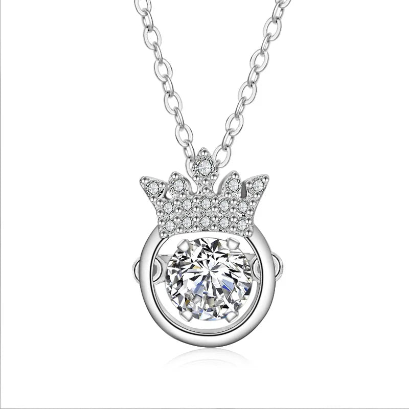 925 Silver Crystal Austrian Crown Necklace For Woman Christmas