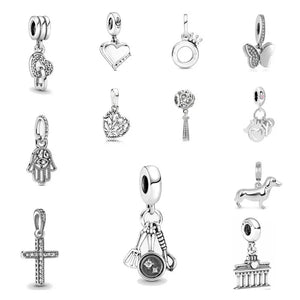 925 Silver Heart Cross Family Pendant Beads for Bracelet