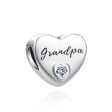 925 Sterling Silver Grandpa Heart Bead Charm Bracelet Accessory