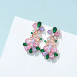 Colorful Zircon Flower Earrings for Women, High-end Jewelry Gift