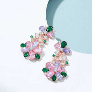 Colorful Zircon Flower Earrings for Women, High-end Jewelry Gift