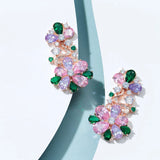Colorful Zircon Flower Earrings for Women, High-end Jewelry Gift