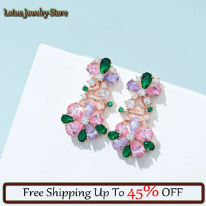 Colorful Zircon Flower Earrings for Women, High-end Jewelry Gift