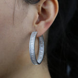 European Big Hoop Earrings 45mm Paved Sparking CZ Jewelry Silver Earring