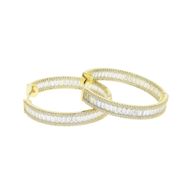 European Big Hoop Earrings 45mm Paved Sparking CZ Jewelry Silver Earring