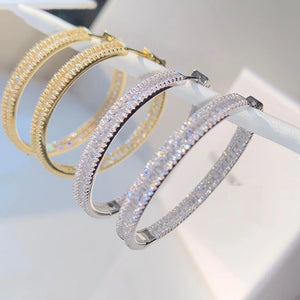 European Big Hoop Earrings 45mm Paved Sparking CZ Jewelry Silver Earring