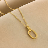 European Classic Titanium Steel Geometric Buckle Necklace Women Jewelry