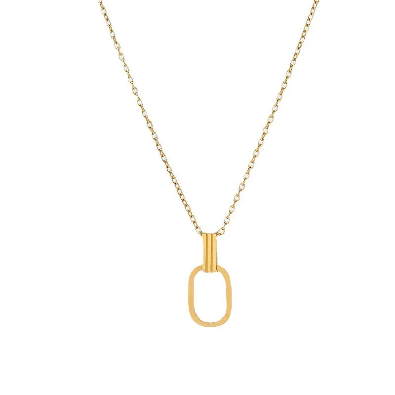 European Classic Titanium Steel Geometric Buckle Necklace Women Jewelry