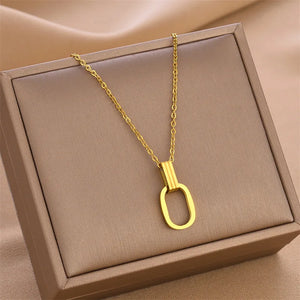 European Classic Titanium Steel Geometric Buckle Necklace Women Jewelry