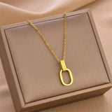 European Classic Titanium Steel Geometric Buckle Necklace Women Jewelry