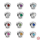 European Birthstone Eternity Circle Beads Fit Charms Silver 925 Bracelet