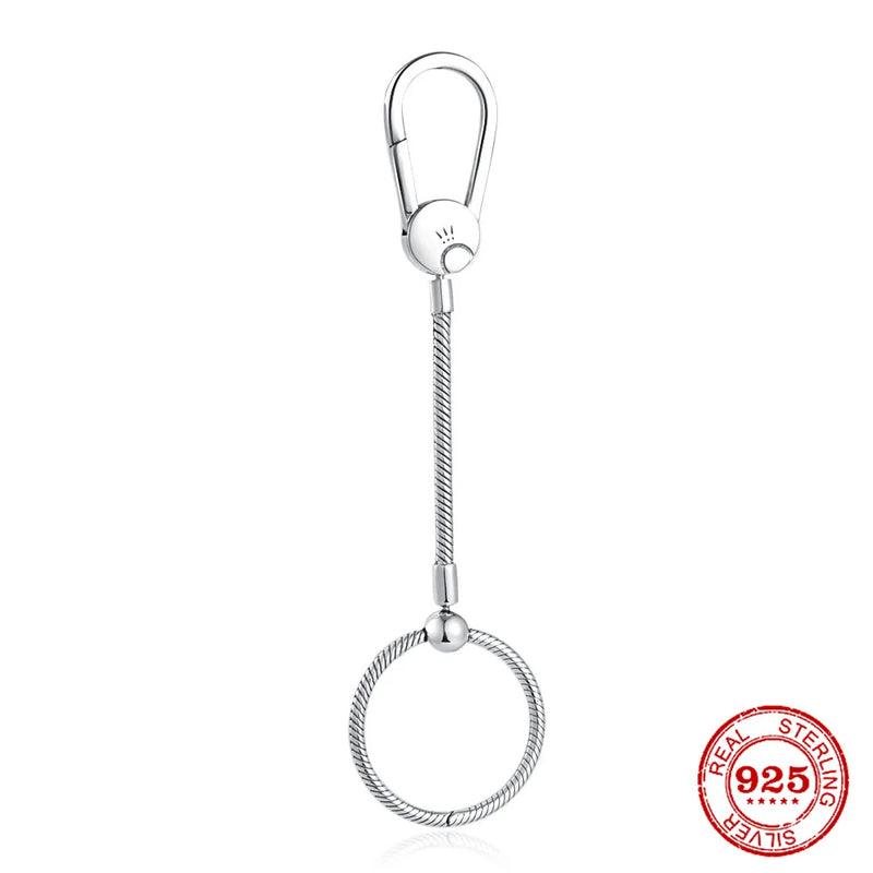European & 925 Silver Snake Bone Double Ring Clip Keychain B774