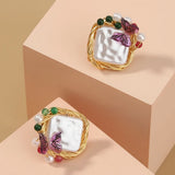 Baroque Pearl Butterfly Earrings Hand Winding Retro Stud Earrings