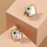 Baroque Pearl Butterfly Earrings Hand Winding Retro Stud Earrings