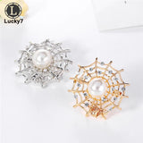 Exaggerated Alloy Pearl Rhinestone Web Brooch