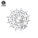 Exaggerated Alloy Pearl Rhinestone Web Brooch