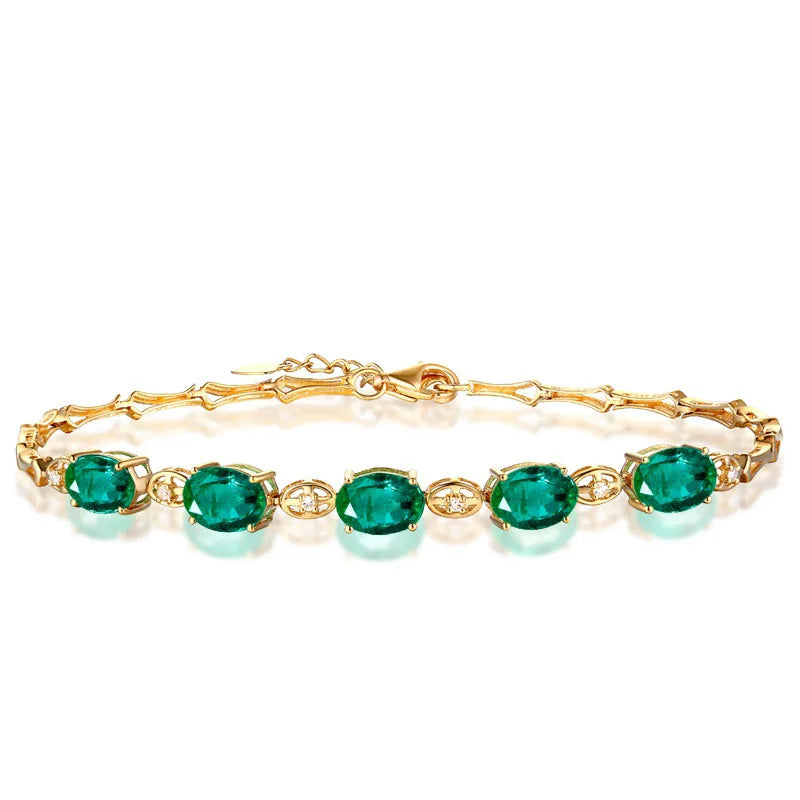 18K Emerald Green Tourmaline Treasure Bracelet Feminine Hand Jewelry