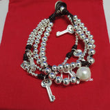 925 Silver Beads Rope & Key Bracelet Holiday Jewelry Gift