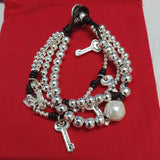 925 Silver Beads Rope & Key Bracelet Holiday Jewelry Gift