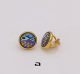 18K Cloisonne Plated Enamel Earrings No Ear Piercing
