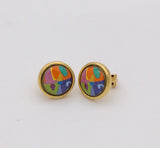 18K Cloisonne Plated Enamel Earrings No Ear Piercing