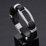 European American CZ Titanium Steel Bracelet Retro Leather Men's Jewelry
