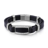 European American CZ Titanium Steel Bracelet Retro Leather Men's Jewelry