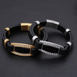 European American CZ Titanium Steel Bracelet Retro Leather Men's Jewelry