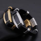 European American CZ Titanium Steel Bracelet Retro Leather Men's Jewelry