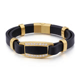 European American CZ Titanium Steel Bracelet Retro Leather Men's Jewelry