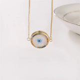 Evil Eye Copper Necklace Religious Charms Round Rhinestone Jewelry