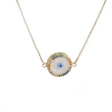 Evil Eye Copper Necklace Religious Charms Round Rhinestone Jewelry