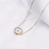 Evil Eye Copper Necklace Religious Charms Round Rhinestone Jewelry
