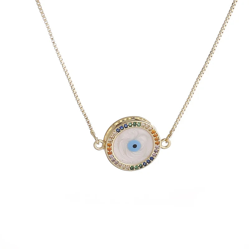 Evil Eye Copper Necklace Religious Charms Round Rhinestone Jewelry