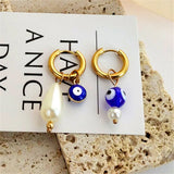 Evil Eyes Pearl Piercing Earrings Golden Hoops Circle Earrings