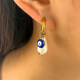 Evil Eyes Pearl Piercing Earrings Golden Hoops Circle Earrings