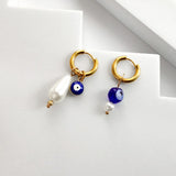Evil Eyes Pearl Piercing Earrings Golden Hoops Circle Earrings