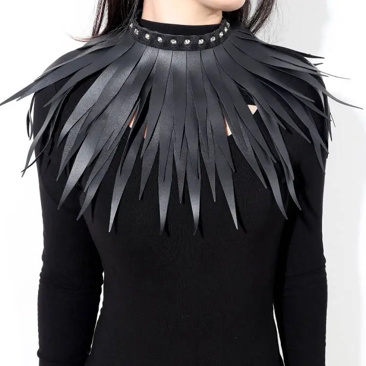 Exaggerated Gothic PU Leather Long Tringe Necklaces Women Punk Jewelry