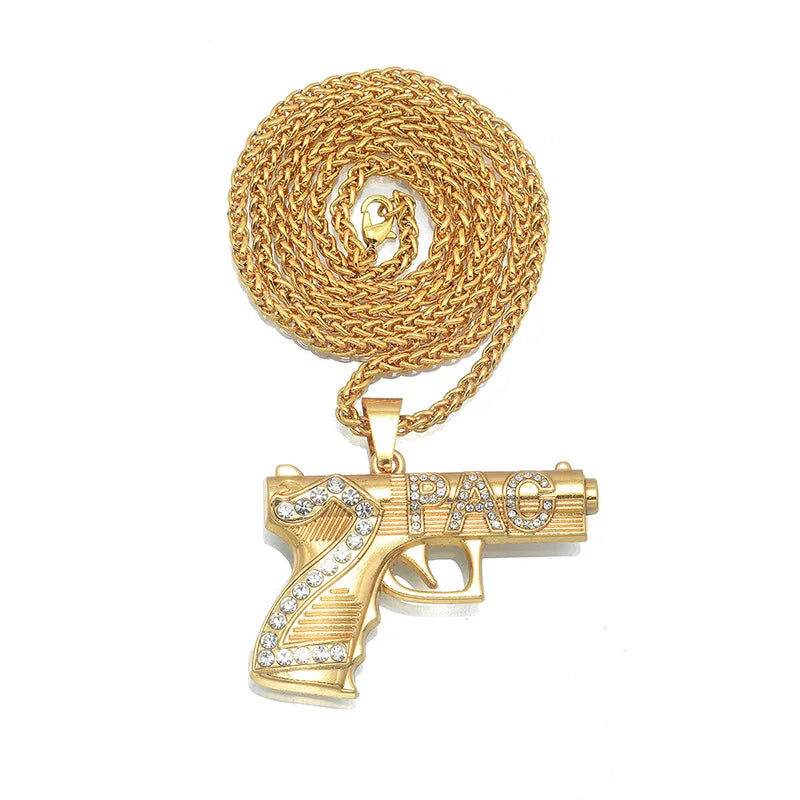 2PAC Pistol Necklace Hip Hop Street Party Jewelry
