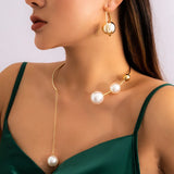 Exaggerated Pearl Necklace Golden Bead Collar Jewelry