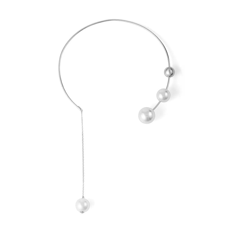Exaggerated Pearl Necklace Golden Bead Collar Jewelry